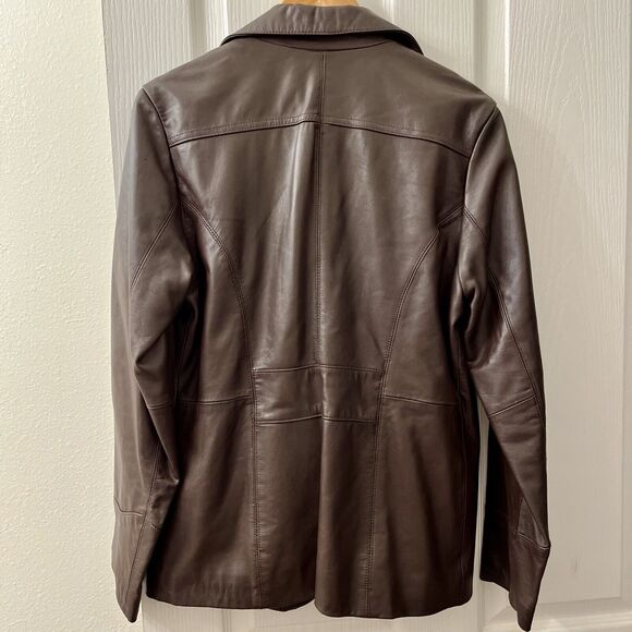 Vtg Wilsons Leather Women M Jacket Chocolate Brown Fitted 3 Button Pockets Lined - Picture 4 of 10